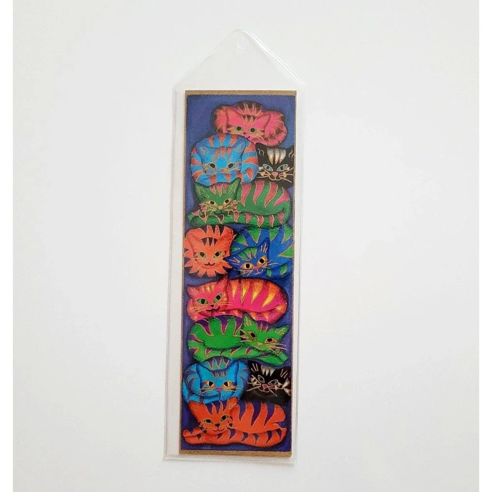 Vintage‎ 90s Suzanne Ewart Cats Bookmark Barnes Nobel Colorful Whimsical England